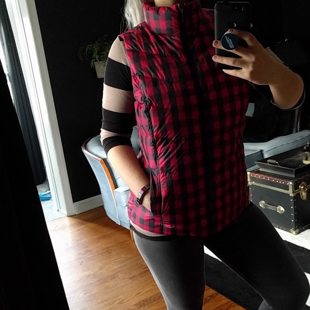 Lands' End down buffalo check vest